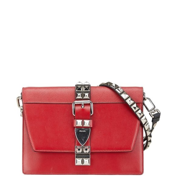 PRADA Red Leather Saffiano Shoulder Bag - Picture 1 of 14